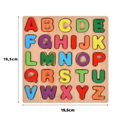 Buntes Alphabet-Holzpuzzle – Lernspiel für Kinder mit Zahlen & Formen