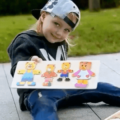 Lernspielzeug aus Holz – Tierpuzzle zum Formen- & Outfitwechsel
