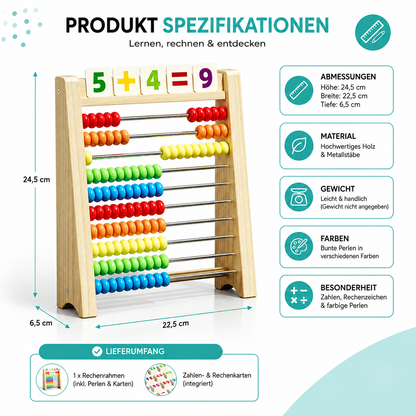 Holz-Rechenrahmen mit 100 Perlen – spielerisch Mathe lernen