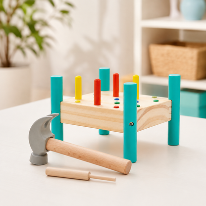 Rundes Holz-Steckbrett für Kinder – Lernen, Hämmern & Staunen