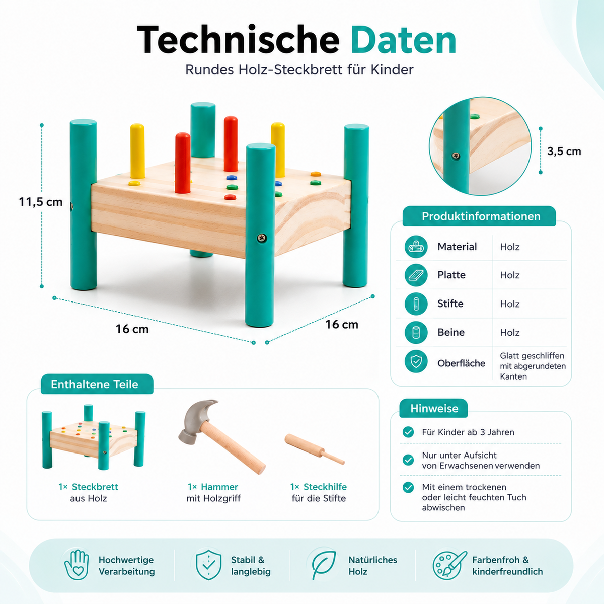 Rundes Holz-Steckbrett für Kinder – Lernen, Hämmern & Staunen