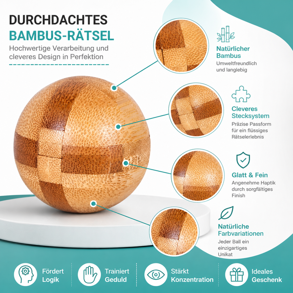 Holz IQ Puzzle – Kong Ming Denkspiel für Kinder & Erwachsene