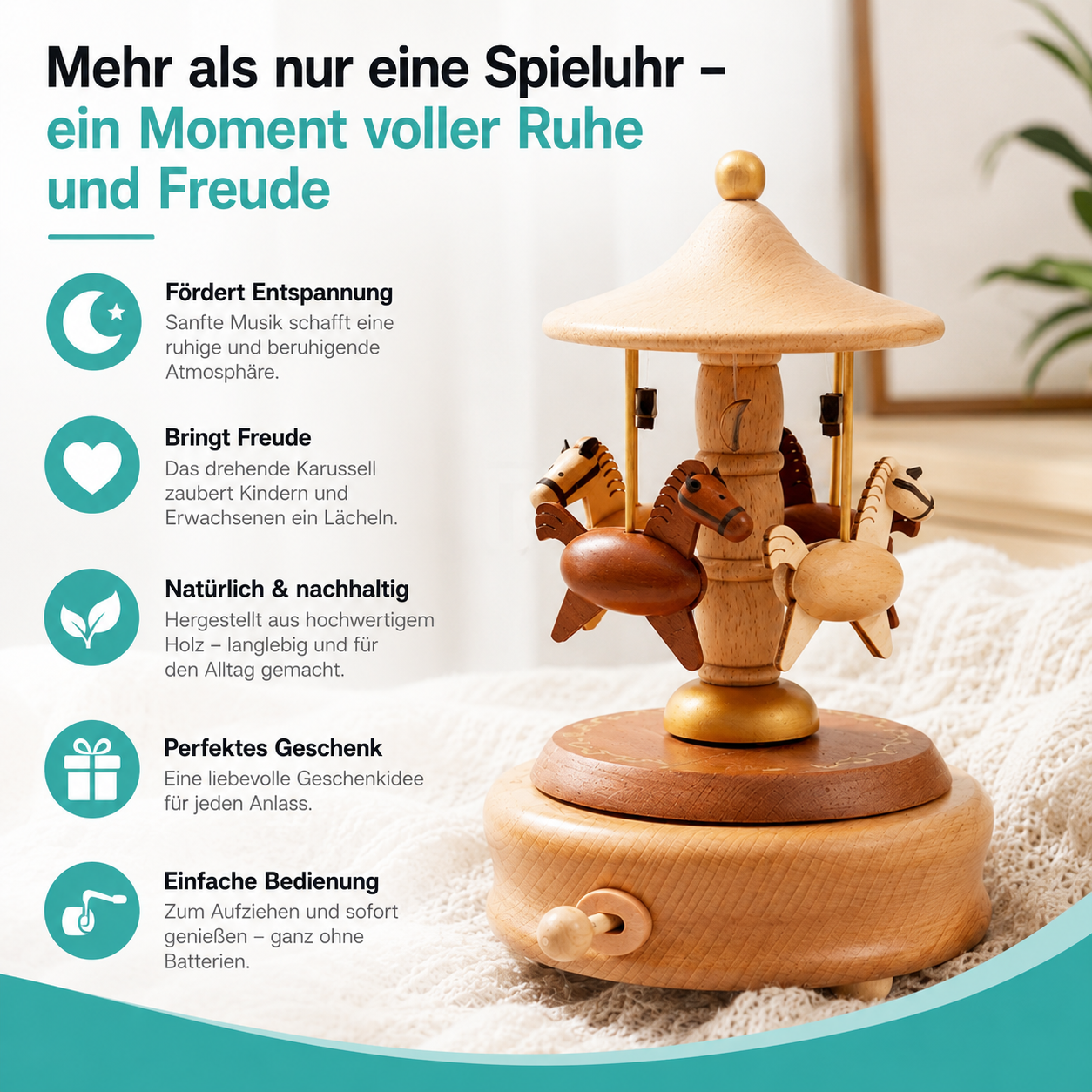 Holz Karussell Spieluhr – Magische Musik & Rotierendes Design