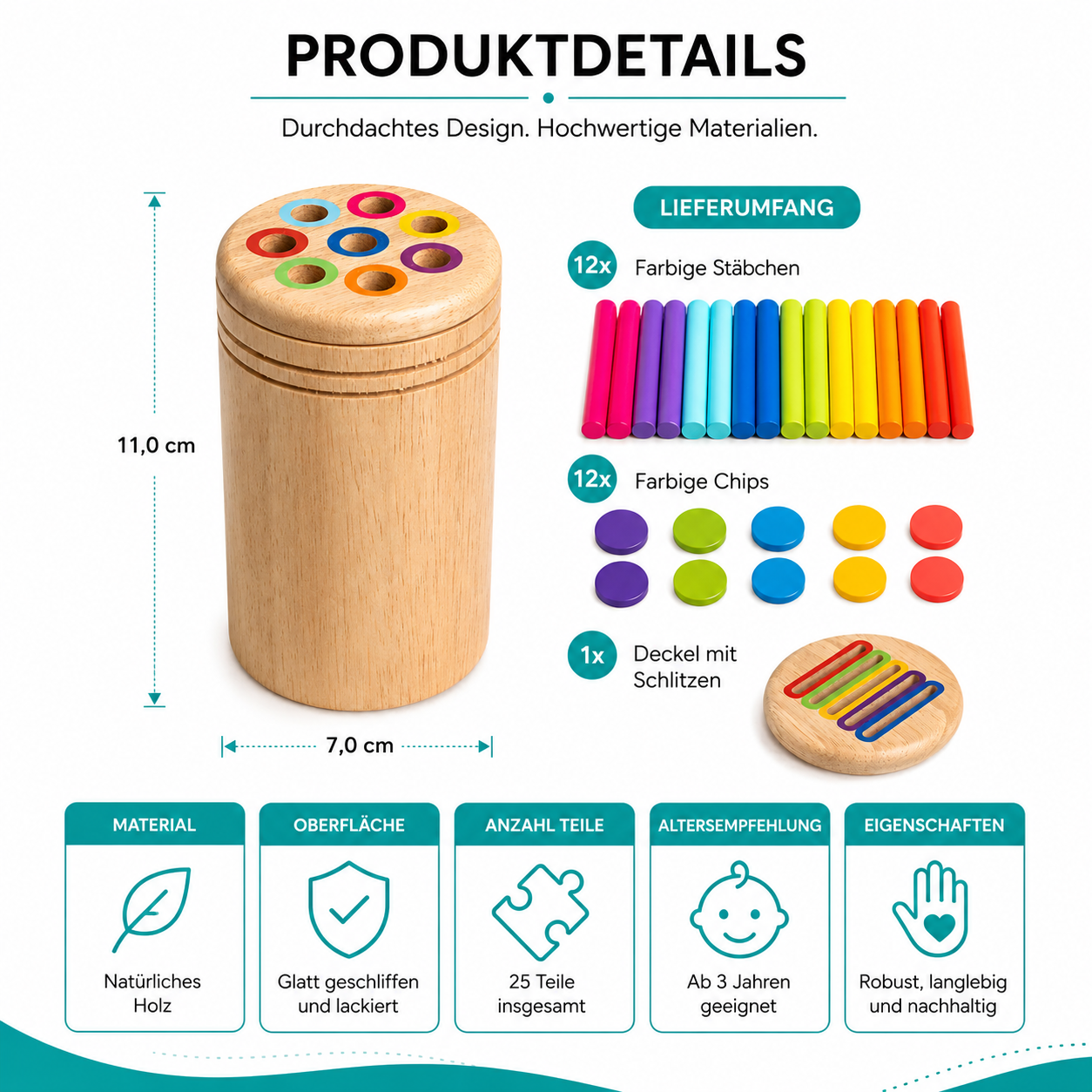 Holz Montessori Sortierspiel – Farben & Formen lernen