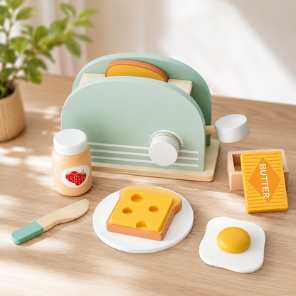 Holz Toaster Spielzeug für Kinder – Montessori Frühstücks-Satz