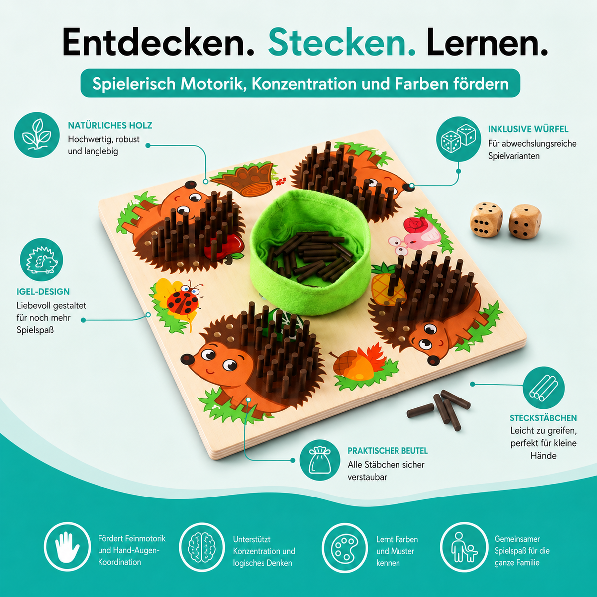 Montessori Igel-Steckspiel – Feinmotorik & erstes Zählen fördern