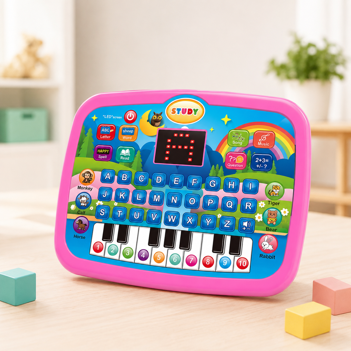 Interaktives Lernspielzeug mit Musik Buchstaben und Zahlen Rosa