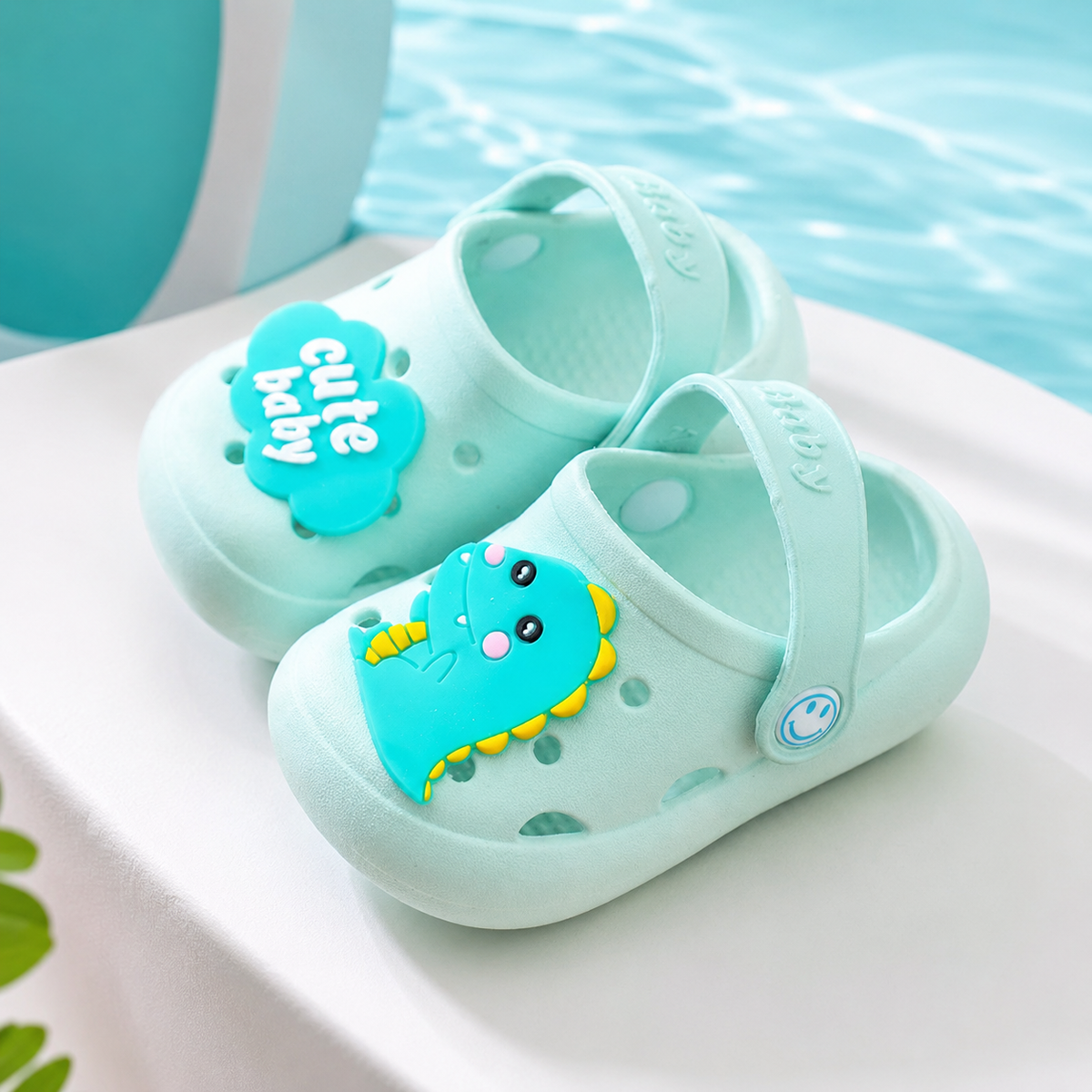 Karikatur Kleinkindsandalen – Perfekt zum Spielen im Sommer Himmelblau