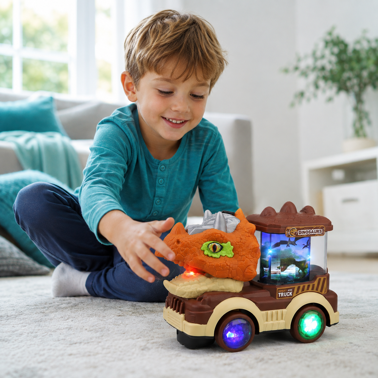 Elektrisches Dinosaurier-Spielzeugauto mit Licht & Musik für Kinder