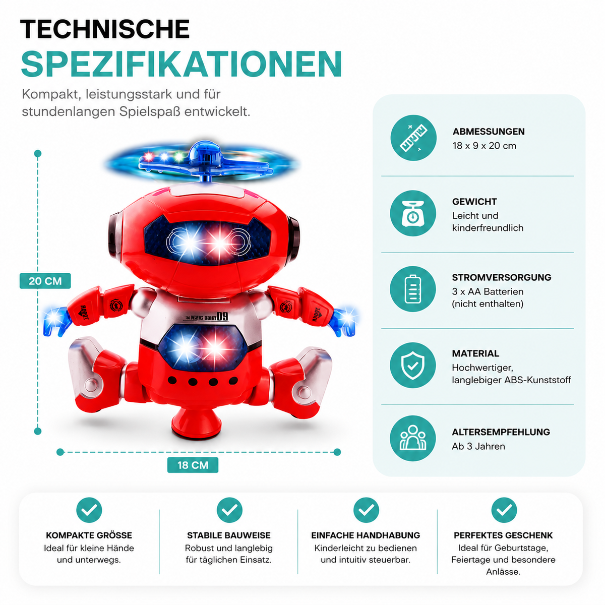 Raum Tänzerin Roboter – Tanzender Spielspaß mit Licht & Musik