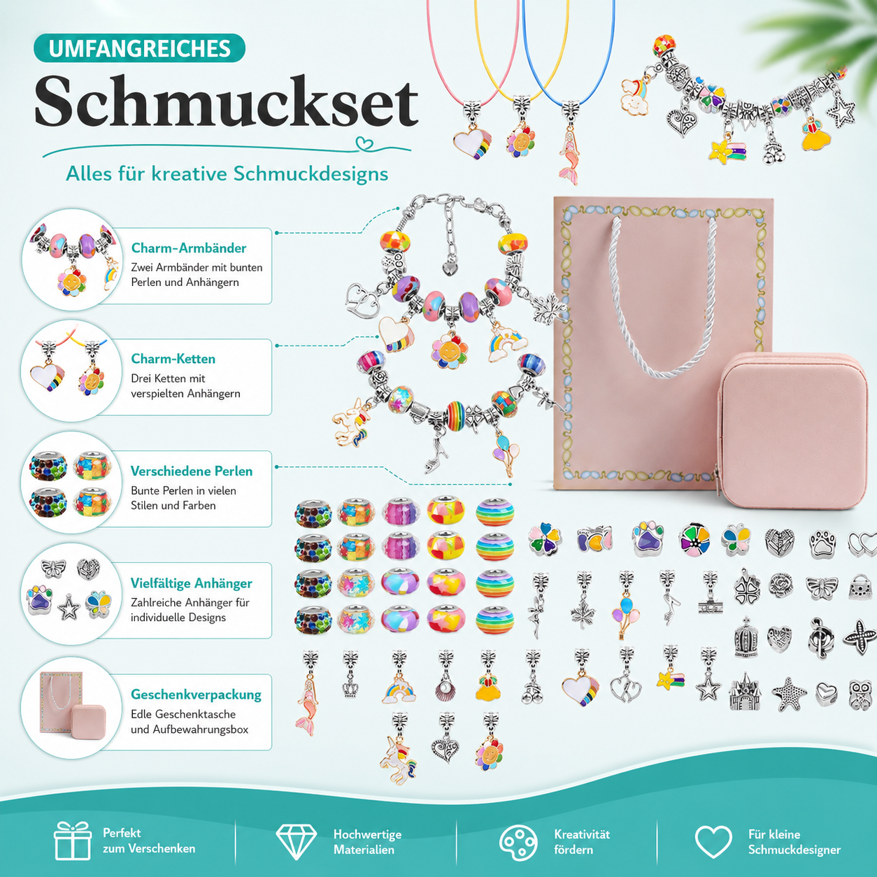 Schmuck-Bastelset für Mädchen – 66 Teile für kreativen Bastelspaß