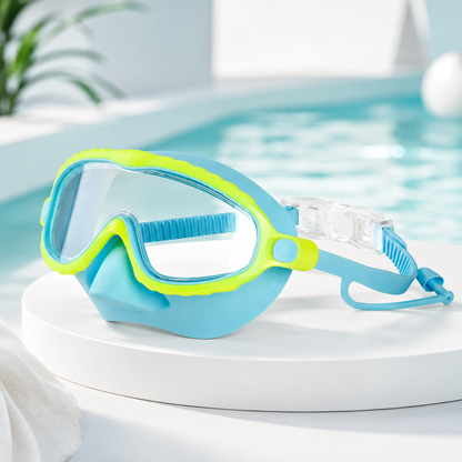 Schwimmbrille für Kinder mit Nasenabdeckung & Komfort-Silikondichtung Blau