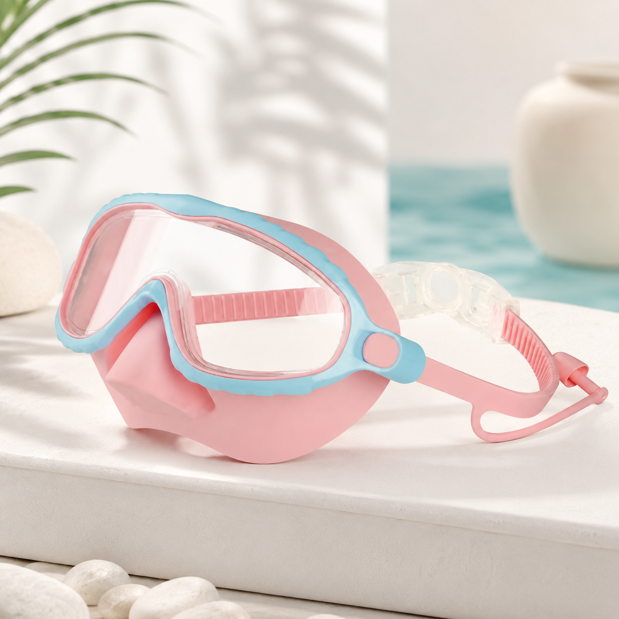Schwimmbrille für Kinder mit Nasenabdeckung & Komfort-Silikondichtung Rosa
