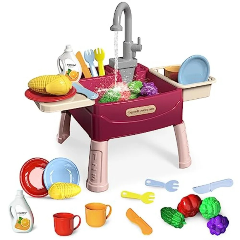 Kinder Spielküche mit Wasserfunktion und Zubehör Rot
