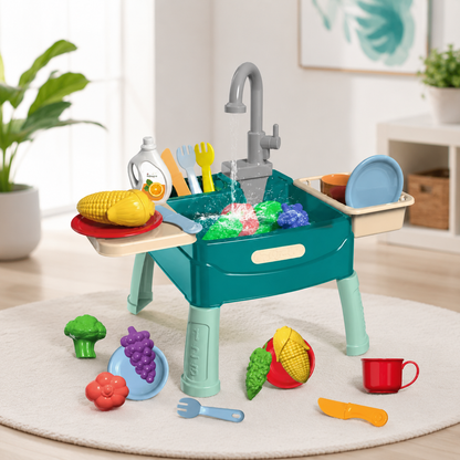 Kinder Spielküche mit Wasserfunktion und Zubehör Grün