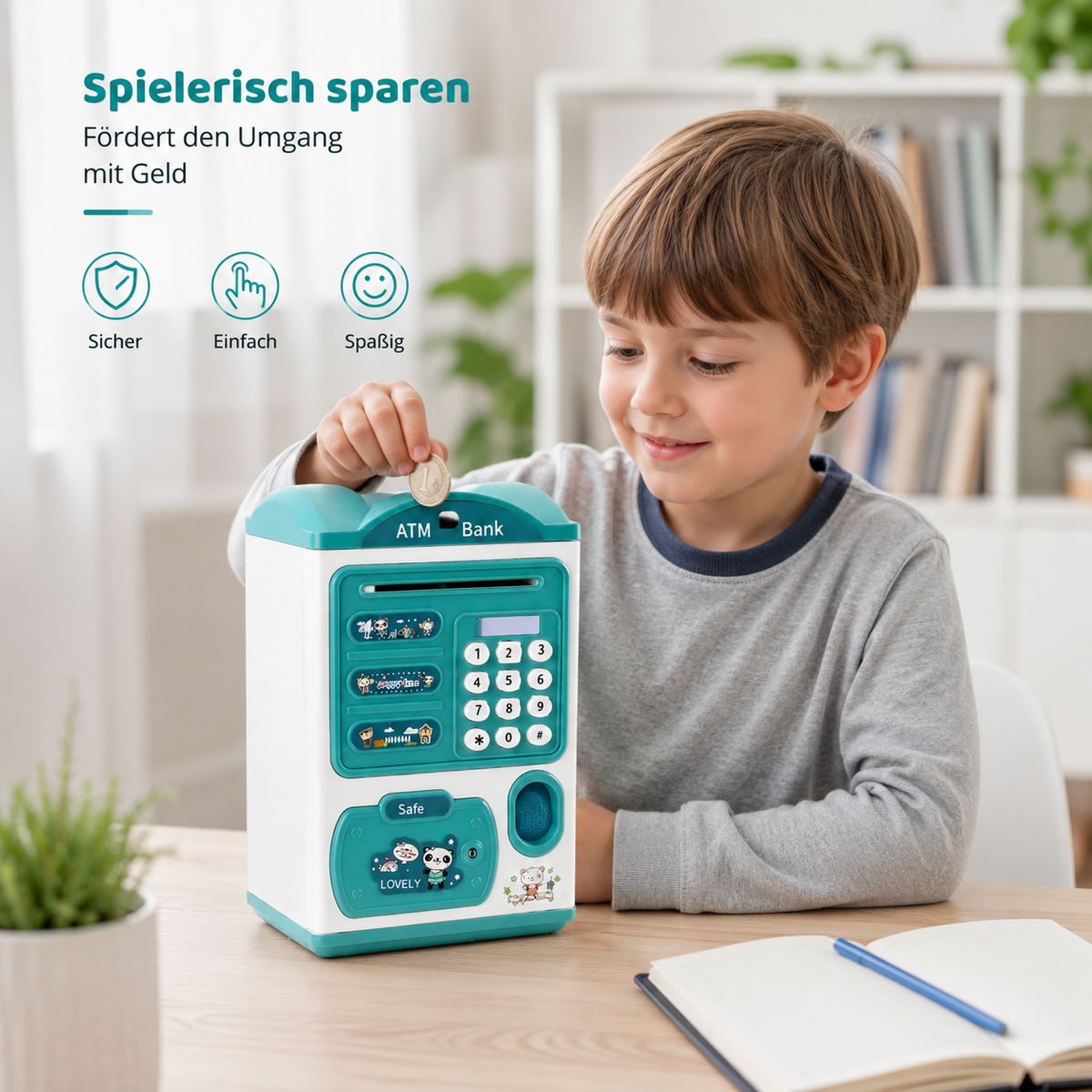 Interaktive Spardose für Kinder – Mit Fingerabdruck, Musik & Licht