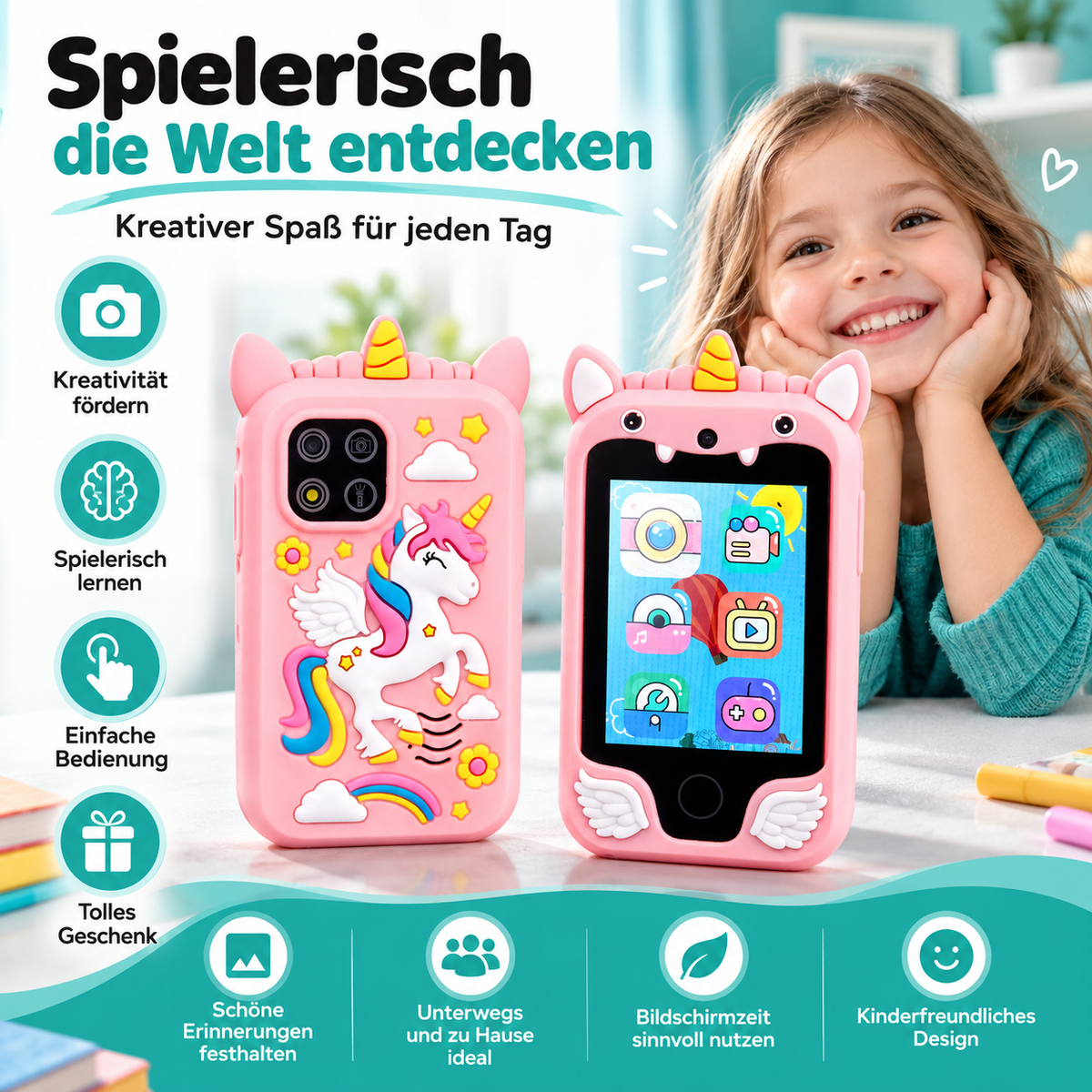Magisches Unicorn Kinder-Smartphone – Kamera, Spiele & MP3 Spaß