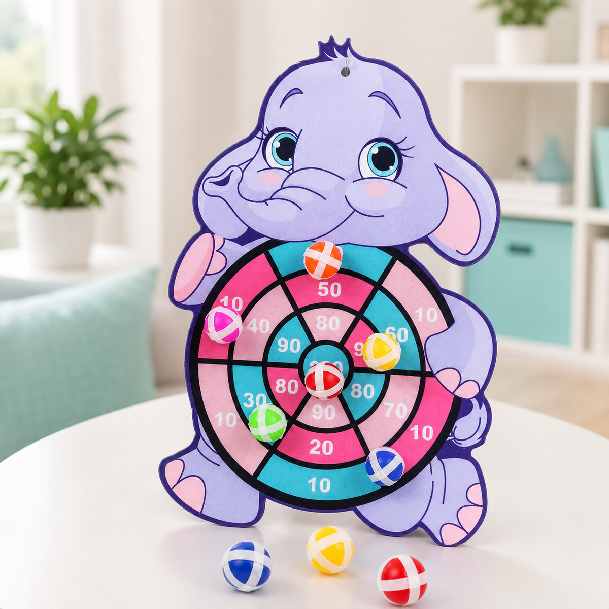 Klebeball Dartspiel für Kinder mit weichen Klettbällen Lila Elefant Dartspiel mit 3 Bällen