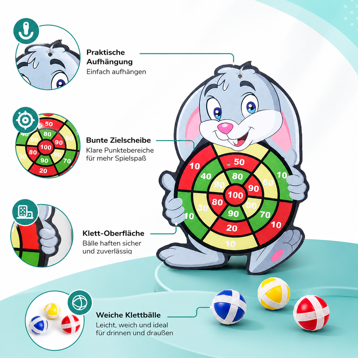 Klebeball Dartspiel für Kinder mit weichen Klettbällen