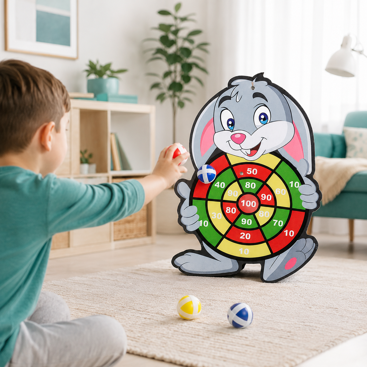 Klebeball Dartspiel für Kinder mit weichen Klettbällen