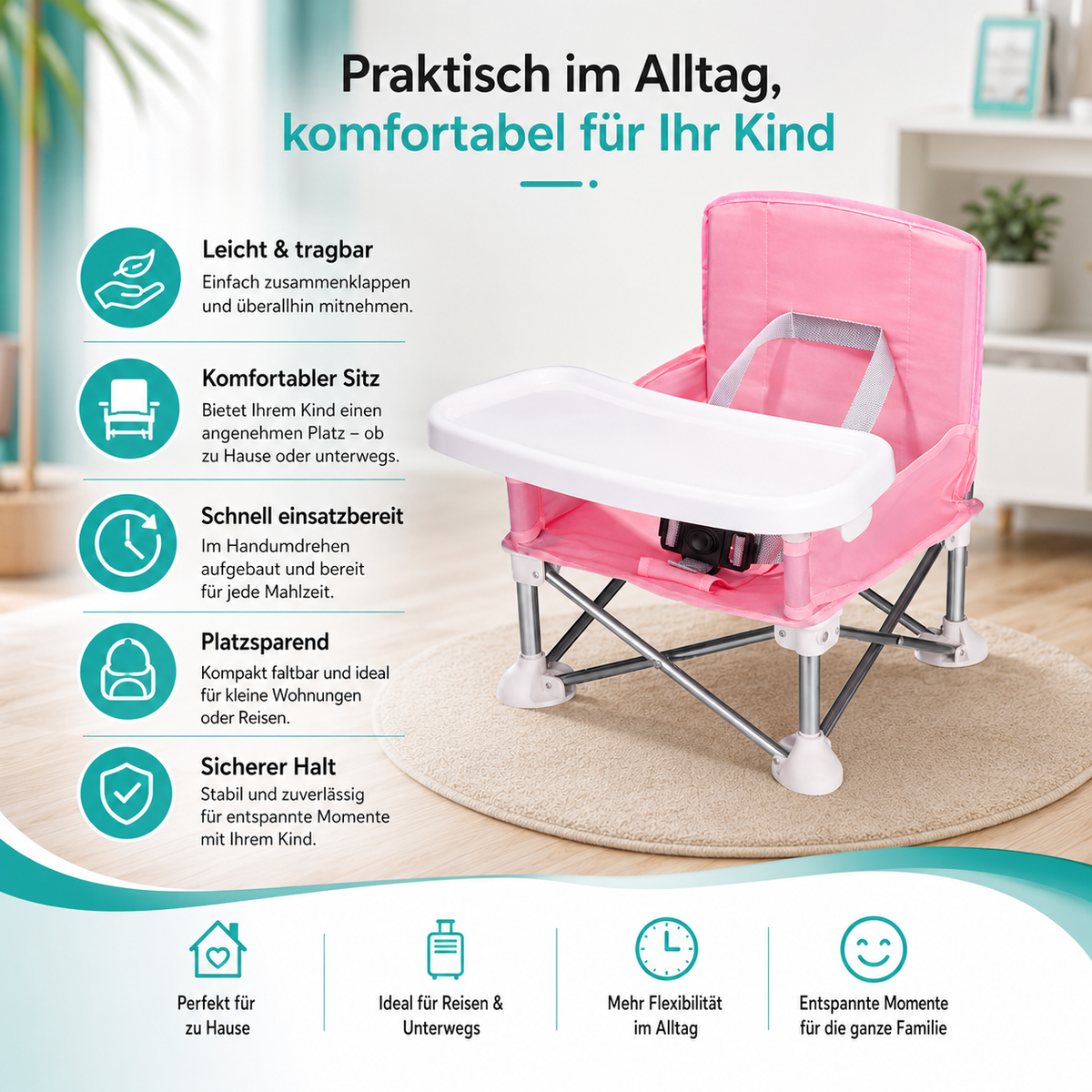 Faltbarer Baby Hochstuhl Kompakt und Tragbar