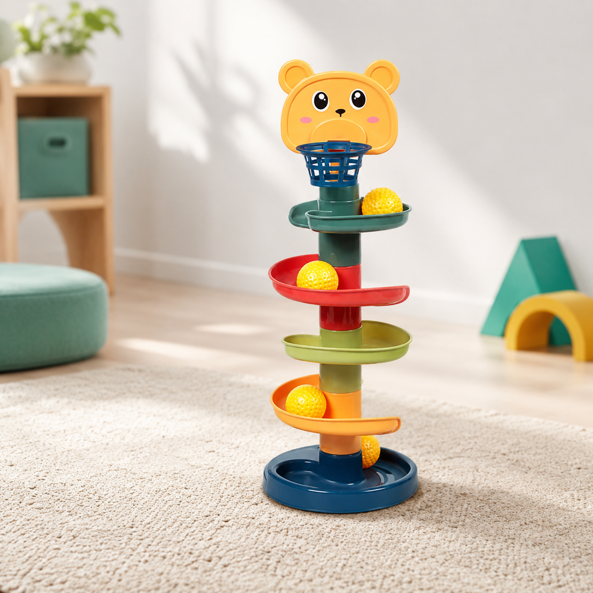 Bunter Rollenball Turm für Kinder 5 Schichten+5 Bälle (Höhe 35cm)