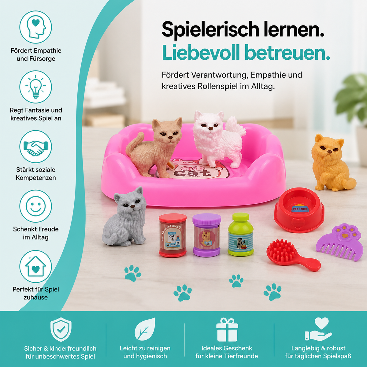 Spielzeug Haustierhaus für Kinder – Rollenspiel mit Hund & Katze