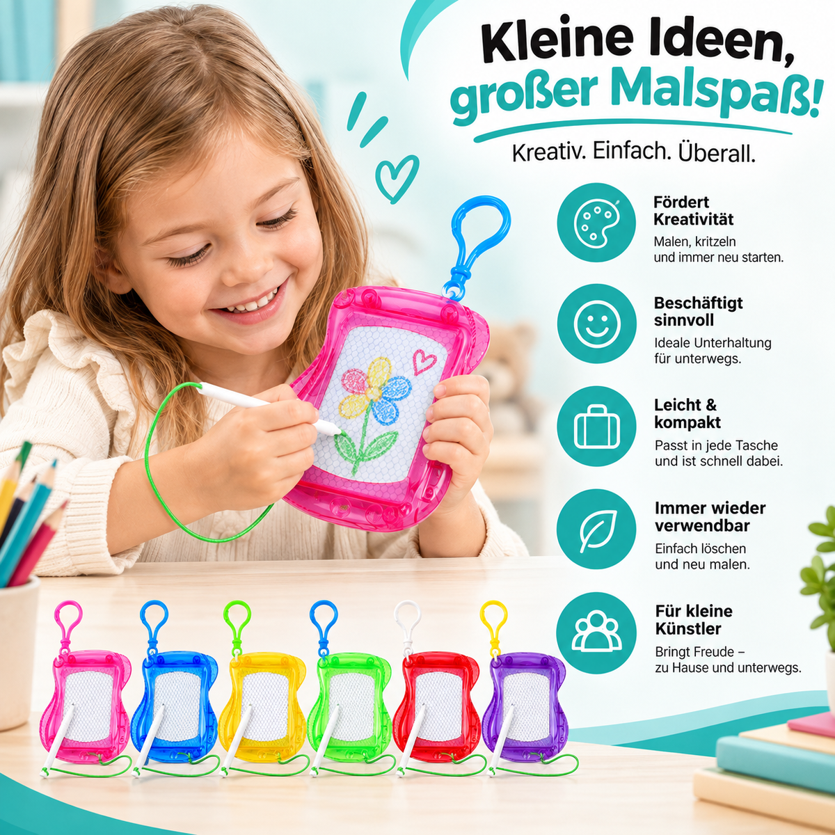 Spielerisch malen, kritzeln und kreativ sein.