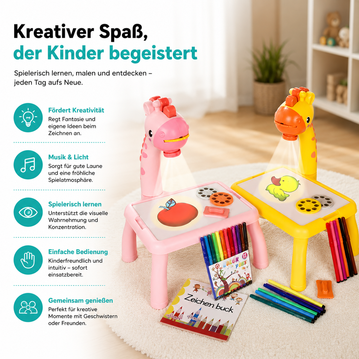 Kreatives Reh-Projektions-Zeichenbrett mit Licht & Musik – Lernspaß pur!