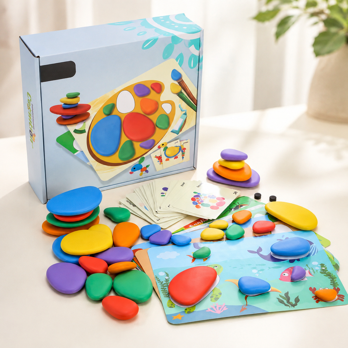 Rainbow Pebbles Montessori Lernspiel – Fördert Kreativität & Denken B-98 Stück