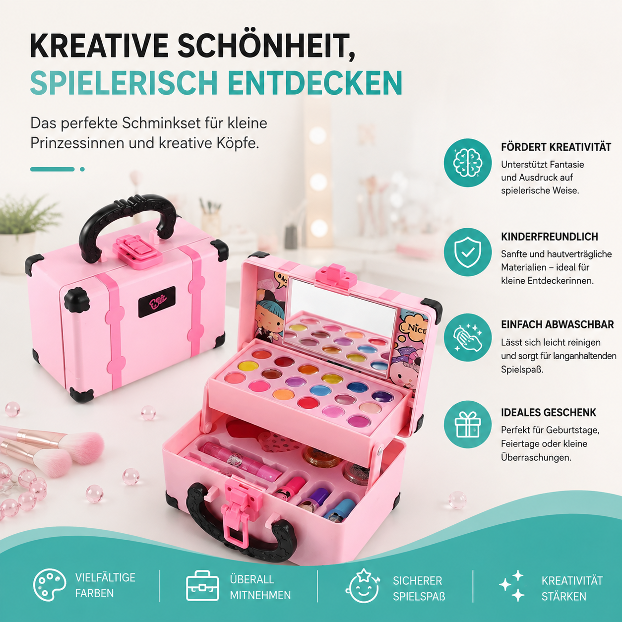 Kinder Schminkset im rosa Koffer für kreativen und fantasievollen Spielspaß