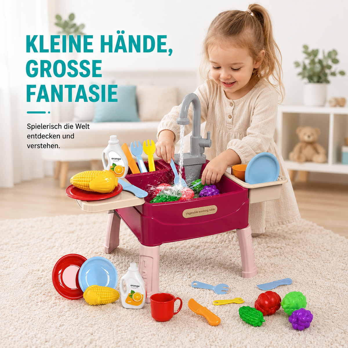 Kinder Spielküche mit Wasserfunktion und Zubehör