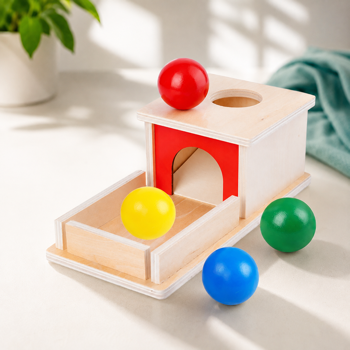 Montessori Schubladen-Spiel – Farben lernen mit Spaß & Logik! Permanente Zielscheibe Kasten 4 Bälle