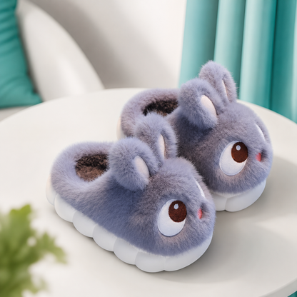 Flauschige Hase-Hausschuhe für Kinder – warm & bequem Grau