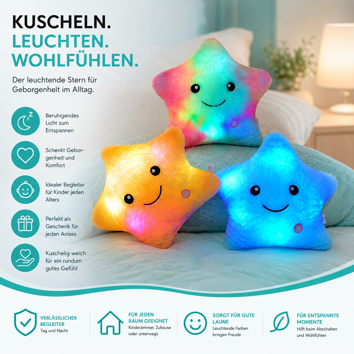 Leuchtender Stern Plüsch – Kuscheltier & LED Nachtlicht