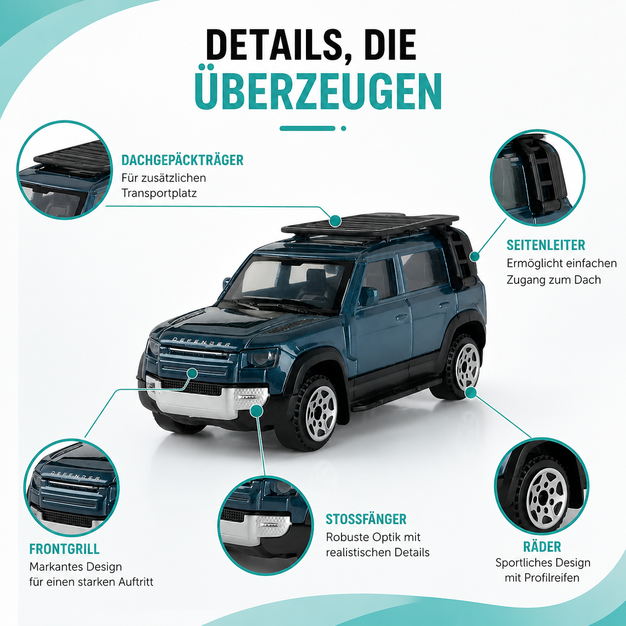 1:64 Land Rover Defender 110 – Robustes Metall-Modellauto