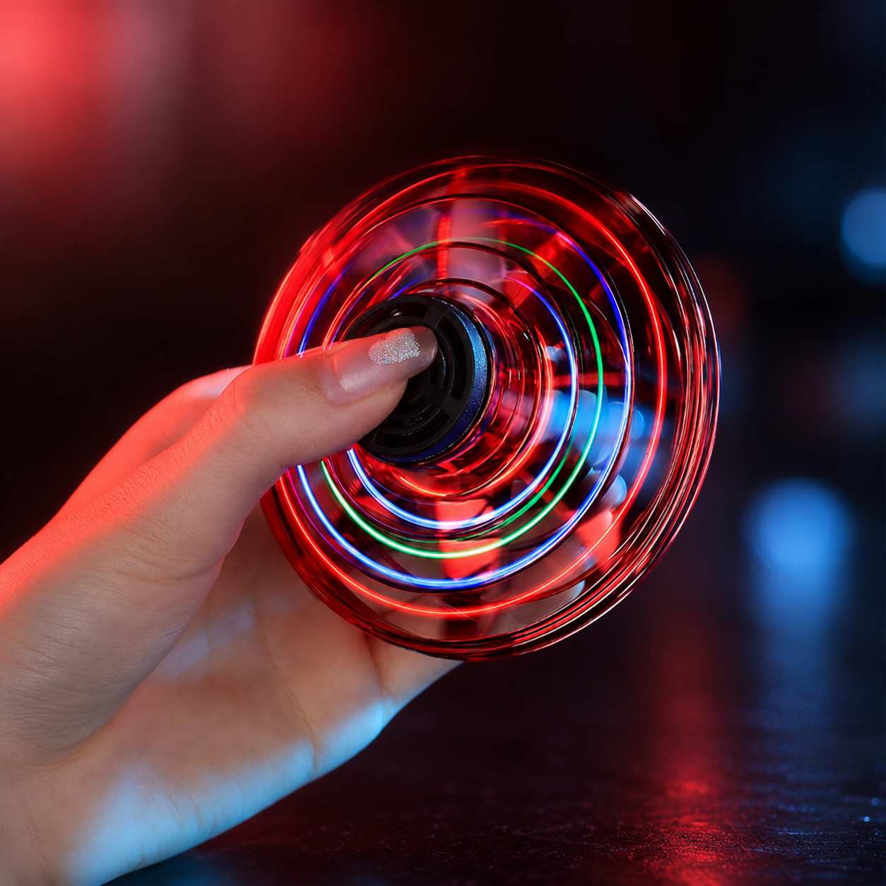 Fliegender LED Kreiselball im UFO-Design Rot