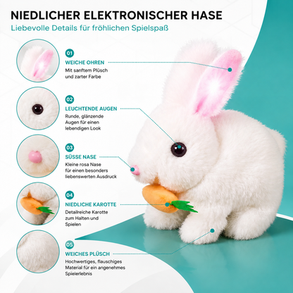 Niedlicher elektronischer Hase – Lebensechtes Hüpfen und fröhliche Bewegung