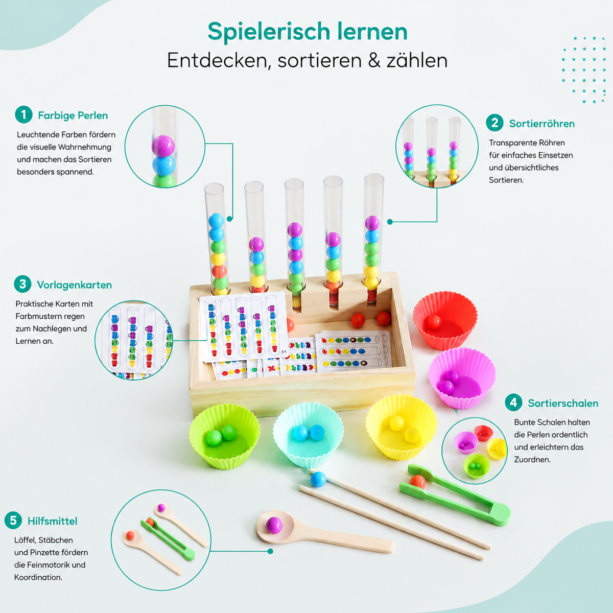 Montessori Farbperlen-Spiel – Lernen, Sortieren & Spaß!