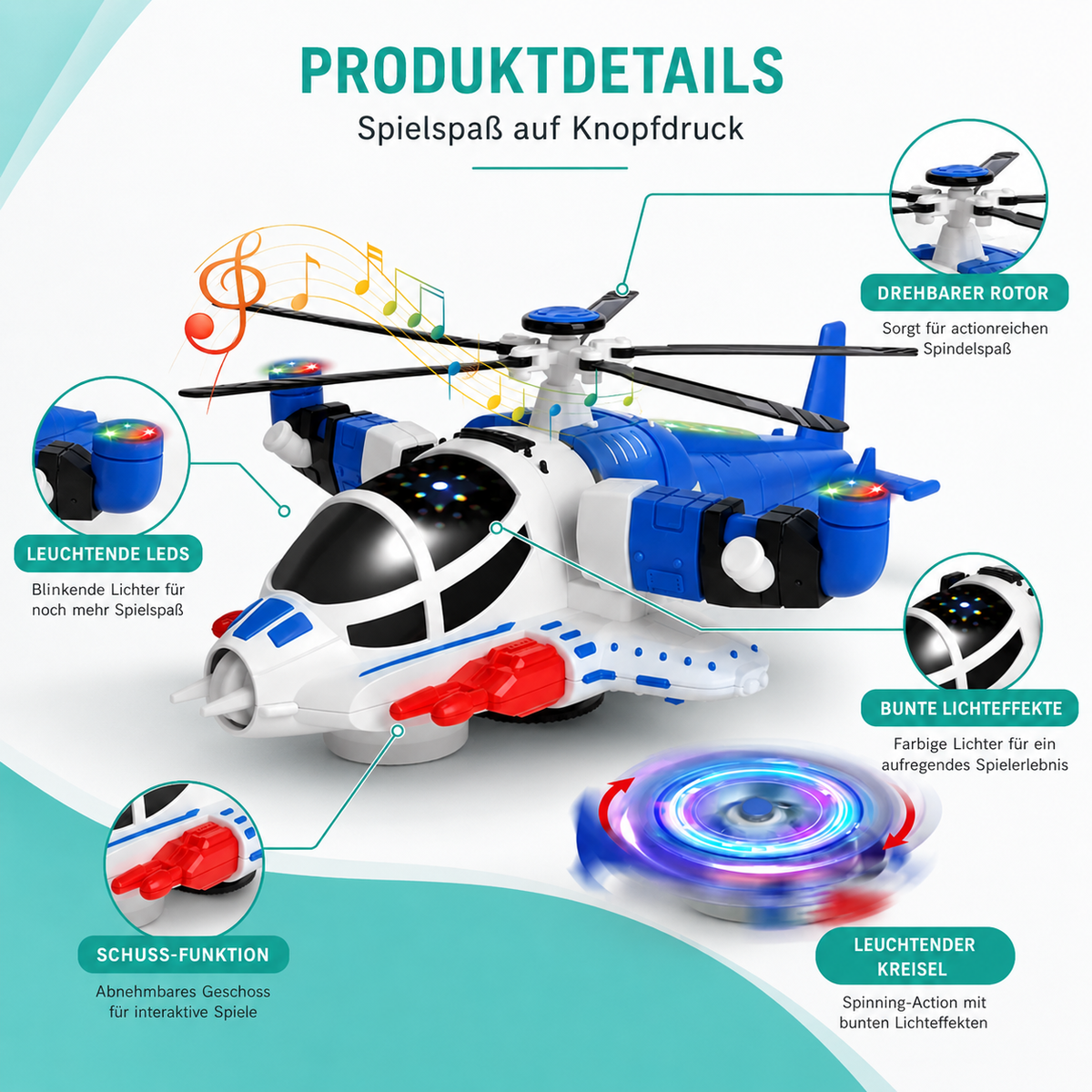 Leuchtender Helicopter mit Musik – Interaktiver Spielspaß für Kinder