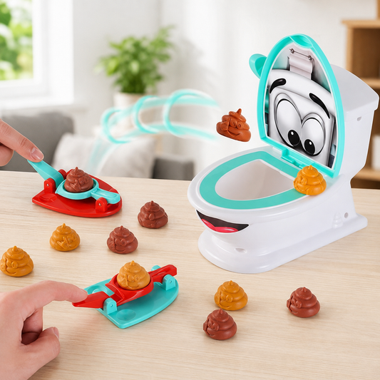 Komplettes Spielset mit Toilette, Katapulten und Spielsteinen.