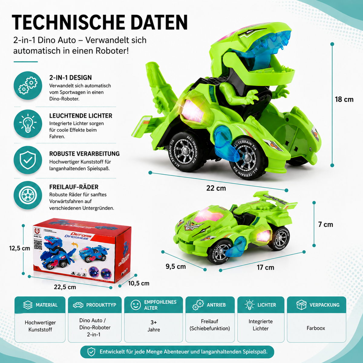2-in-1 Dino Auto – Verwandelt sich automatisch in einen Roboter!