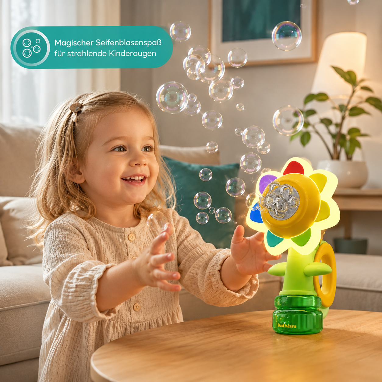 Tanzende Seifenblasen Blume Spielzeug mit Licht und Bewegung
