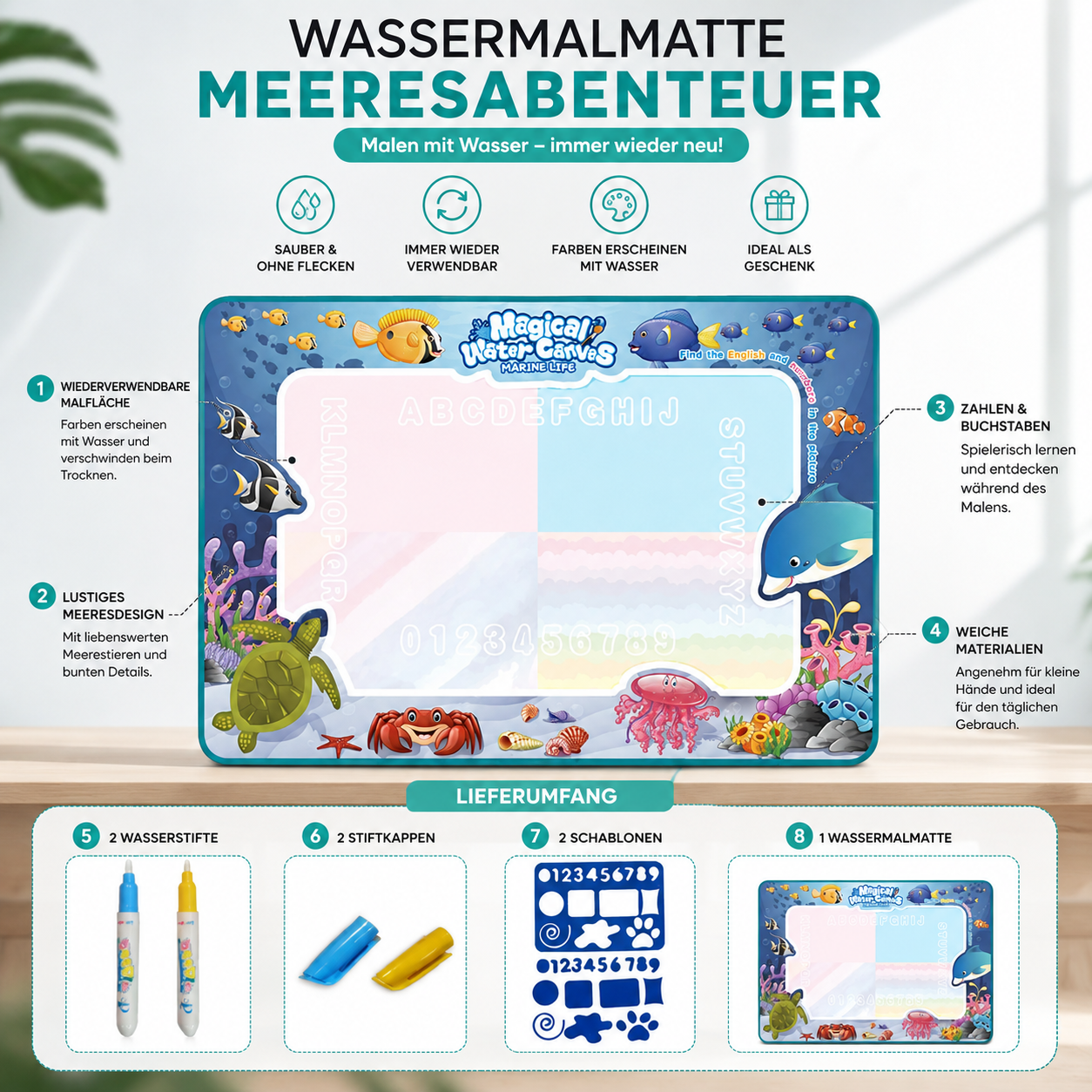 Magische Wasser-Malmatte – Kreativer Malspaß ohne Kleckern
