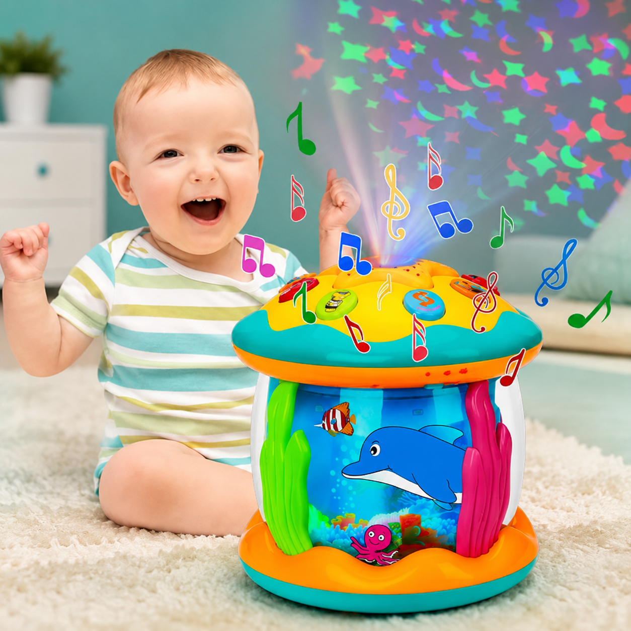 Magischer Ozean Licht Projektor – Musik & Lichter für Babys