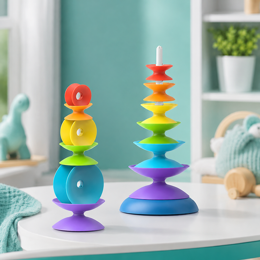 Bunter Regenbogen-Stapelring Turm – Montessori Lernspielzeug für 3-6J.