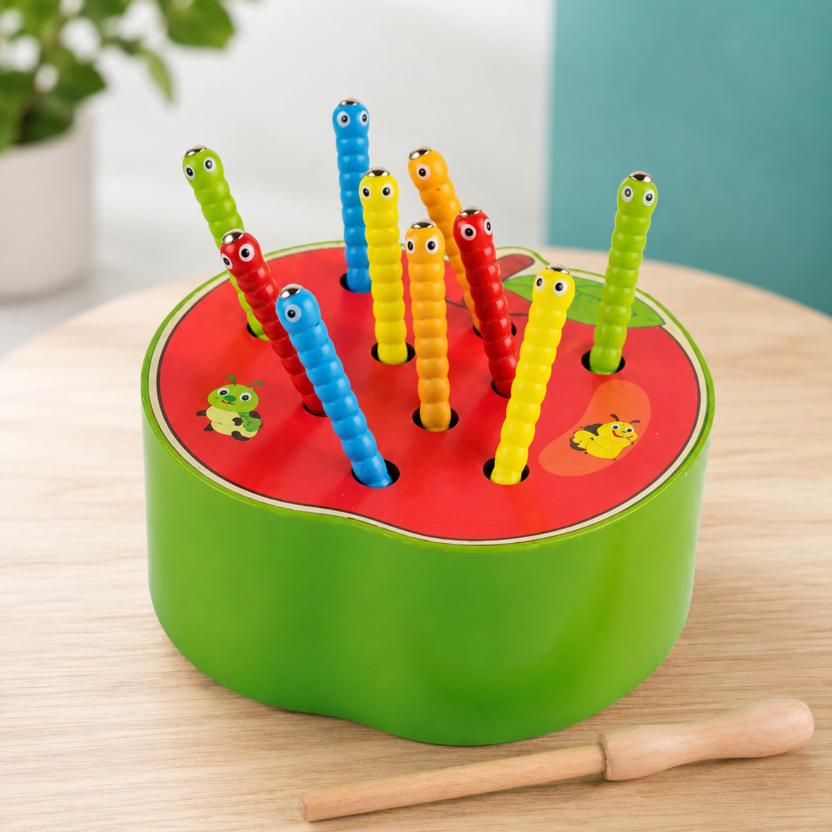 Magnetisches Montessori Fangspiel – Würmer Fangen & Lernen Apfel