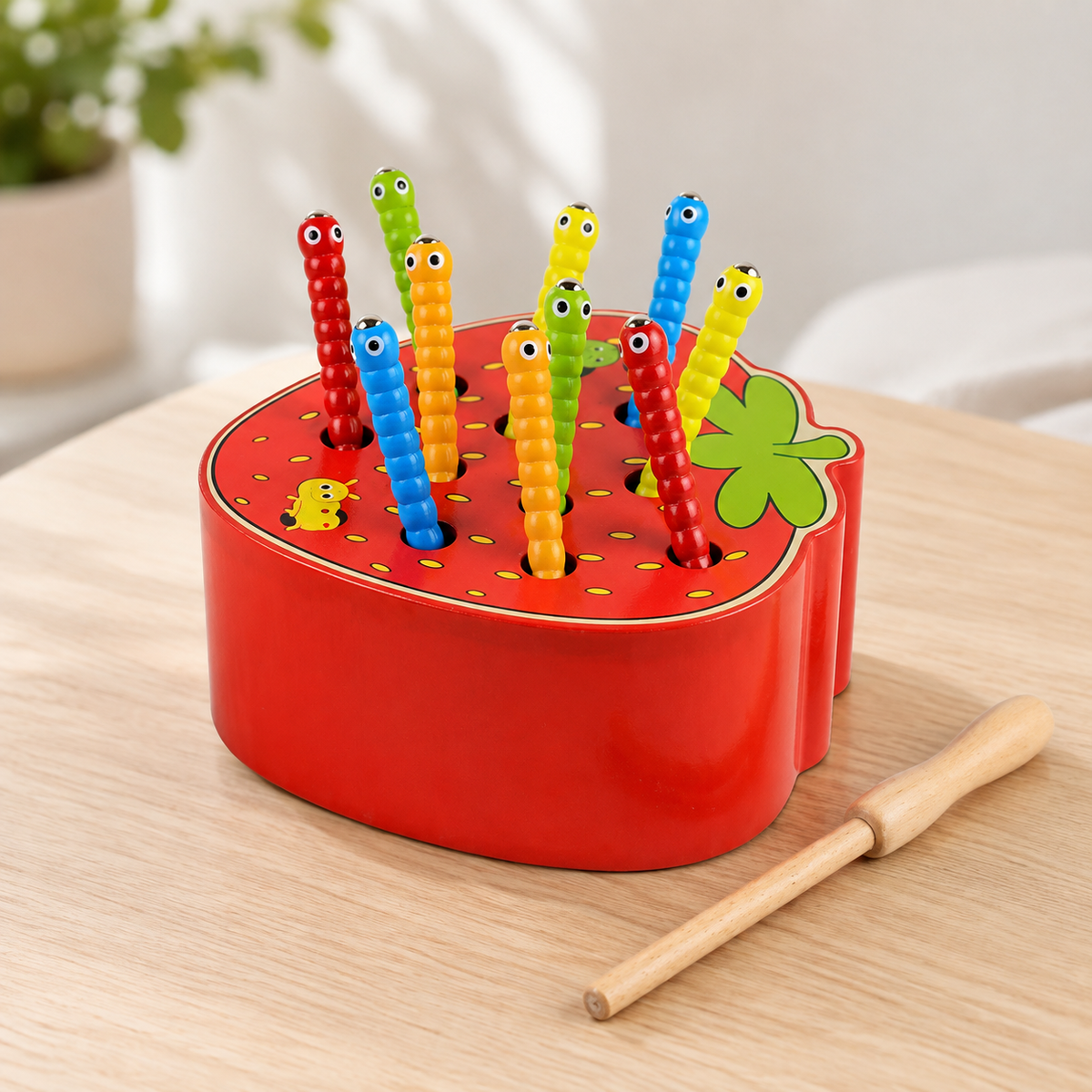 Magnetisches Montessori Fangspiel – Würmer Fangen & Lernen Erdbeere