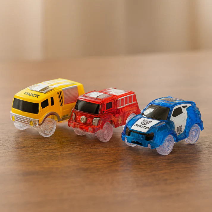 Leuchtende Rennwagen für Magic Tracks – mehr Bahn-Aktion 3-teiliges Set