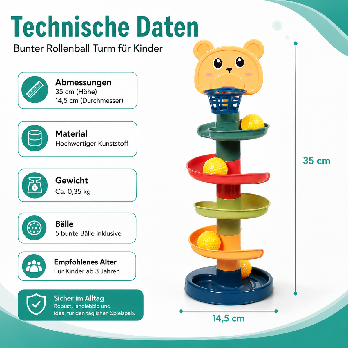 Bunter Rollenball Turm für Kinder
